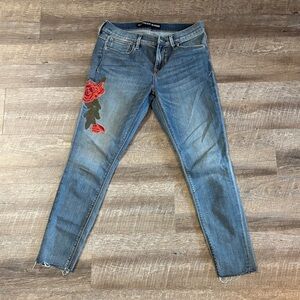 Express Skinny Jeans with Red Rose Appliqué